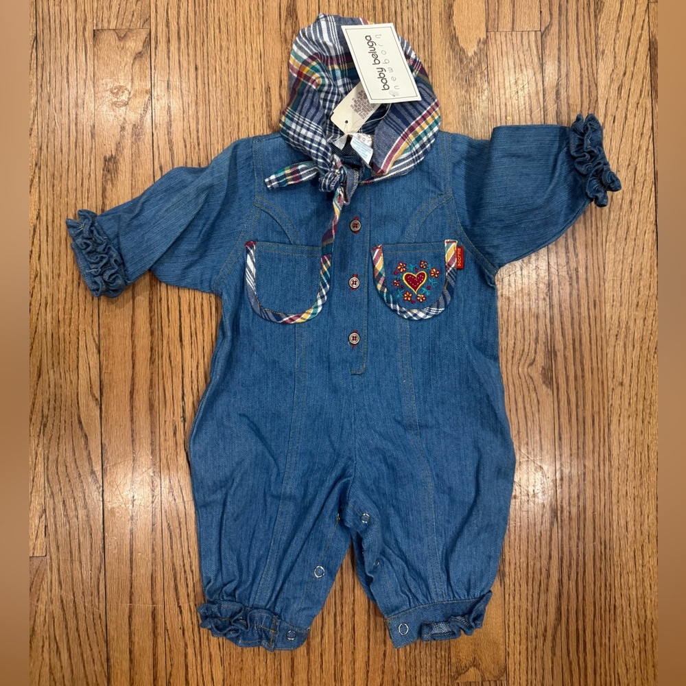 NWT Vintage Baby Beluga Denim Romper 3/6 Months